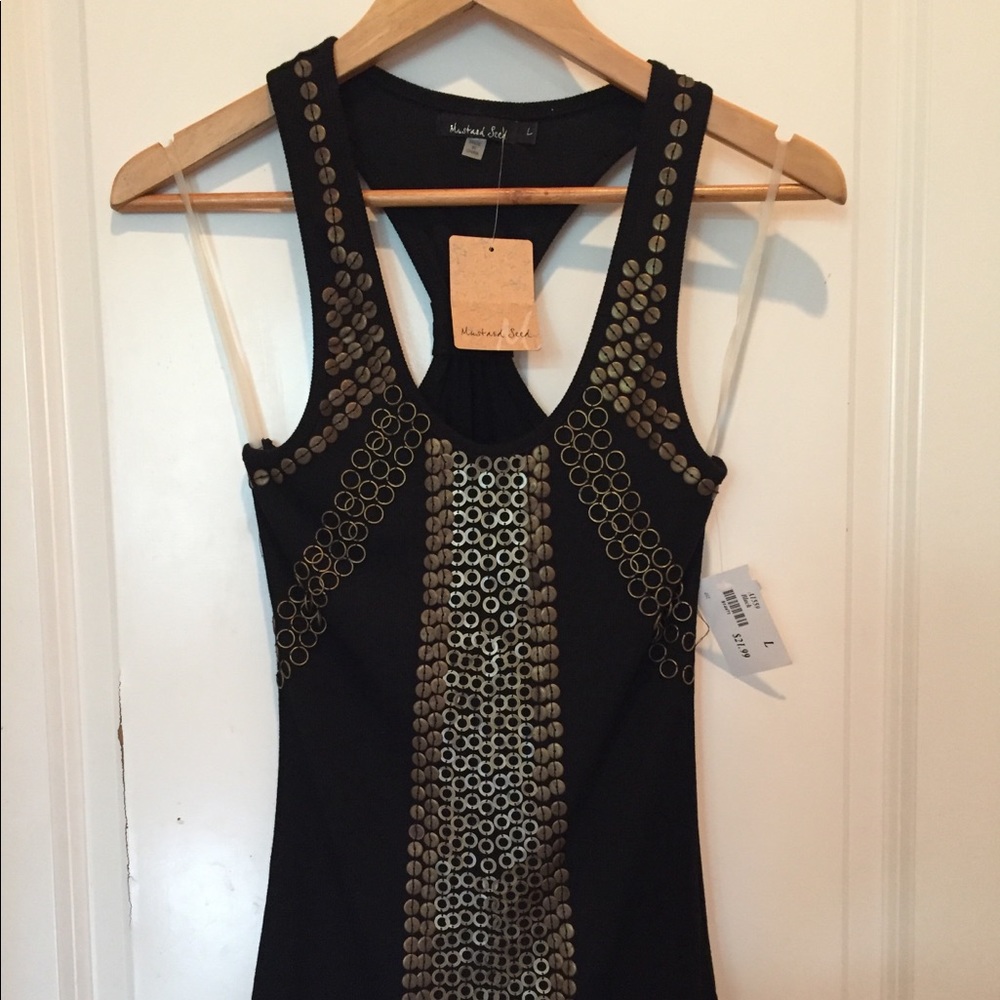 NWT Black tank top with brushed gold metal